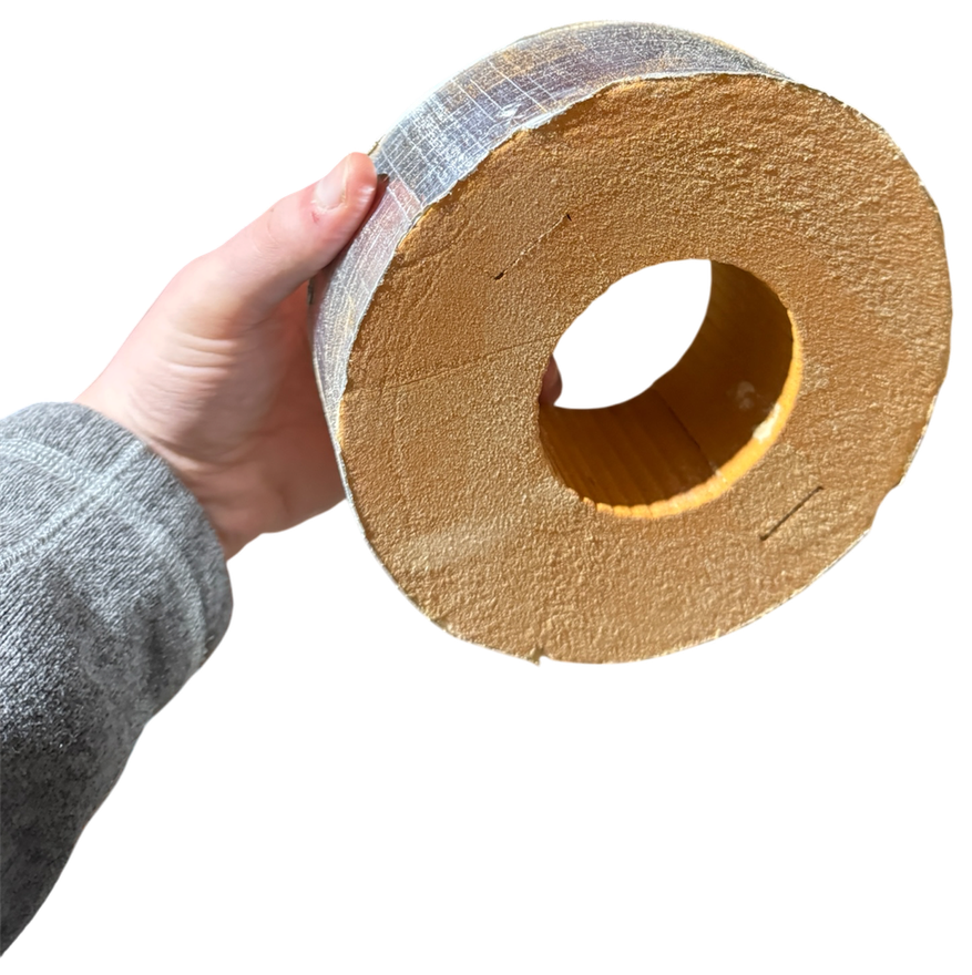 AccuThermax™ Phenolic Pipe Support — cut section showing foil facing and phenolic foam core
