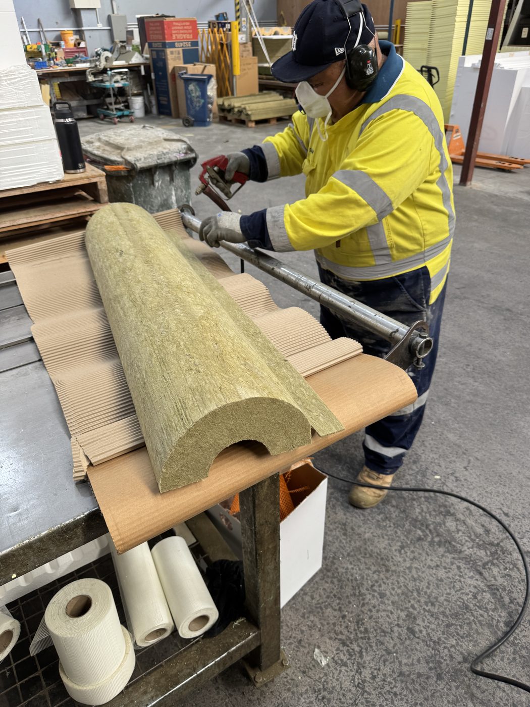 Rockwool pipe sections cut to size in the Accumen® workshop